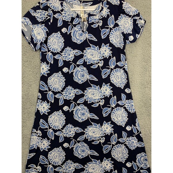 PerSeption Concept Blue Floral Cap Sleeve Midi Dress Polyester Spandex Stretch M - Picture 2 of 14